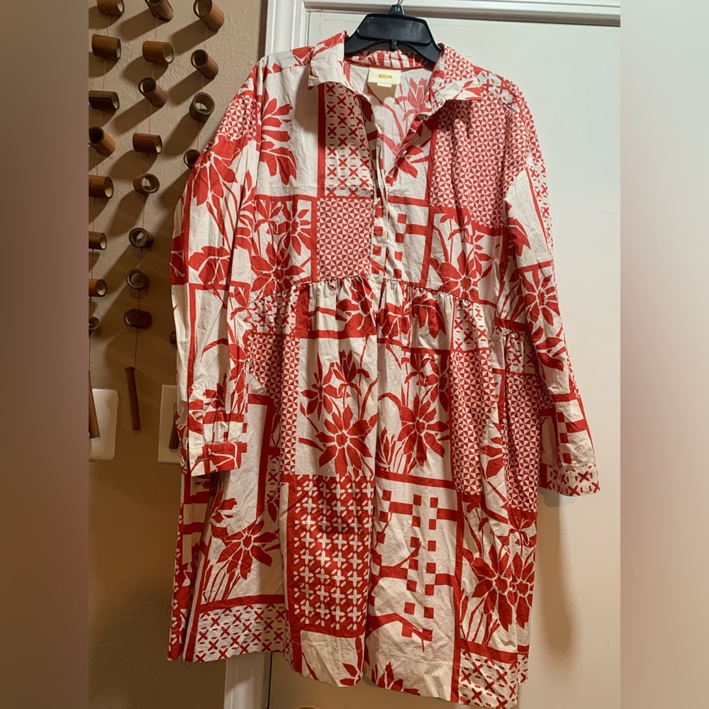 Preowned Anthropologie Maeve Printmaker Poplin Shirt Dress Size L - Picture 3 of 16